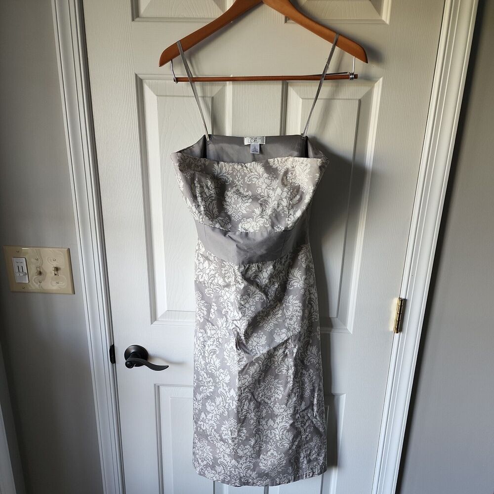 Ann Taylor LOFT soft 94% cotton strapless dress sz 8 Grey White Summer